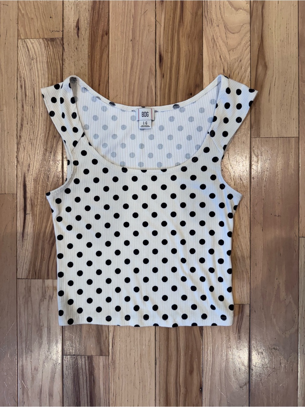 BDG White & Black Polka Dot Cropped Ribbed Tank Top